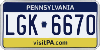 PA license plate LGK6670