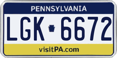 PA license plate LGK6672