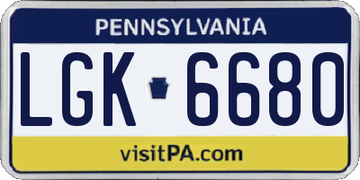 PA license plate LGK6680