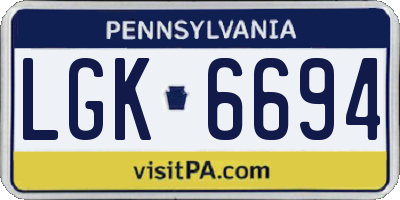 PA license plate LGK6694
