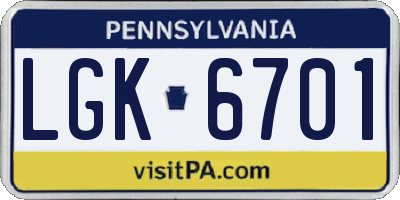 PA license plate LGK6701