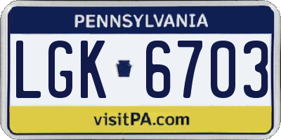 PA license plate LGK6703