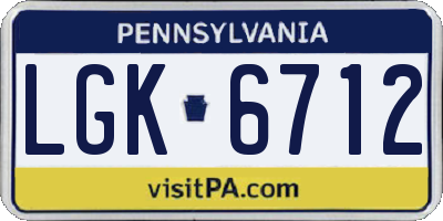 PA license plate LGK6712