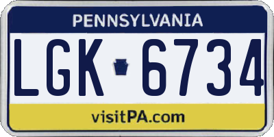 PA license plate LGK6734