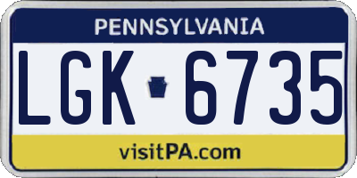 PA license plate LGK6735
