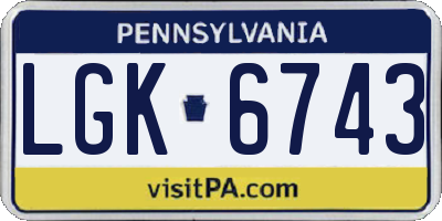PA license plate LGK6743