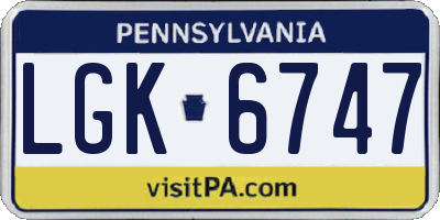 PA license plate LGK6747