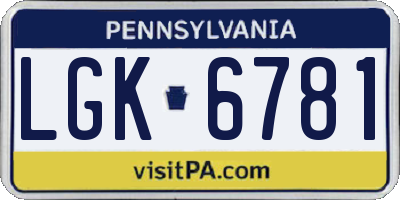 PA license plate LGK6781