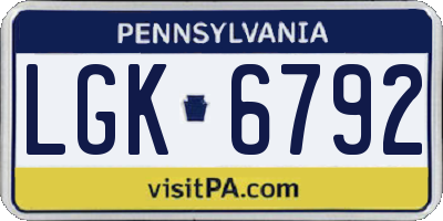 PA license plate LGK6792