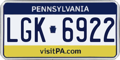 PA license plate LGK6922