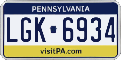 PA license plate LGK6934