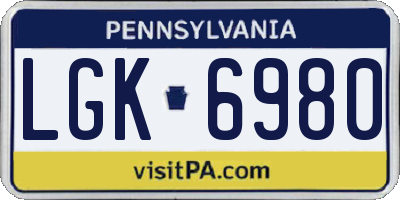PA license plate LGK6980