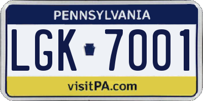 PA license plate LGK7001