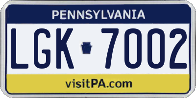 PA license plate LGK7002