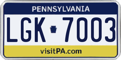 PA license plate LGK7003