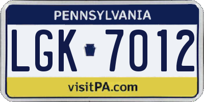 PA license plate LGK7012
