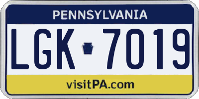 PA license plate LGK7019