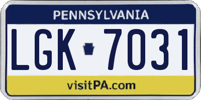 PA license plate LGK7031