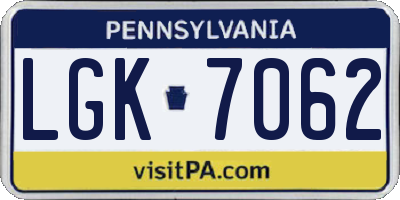 PA license plate LGK7062