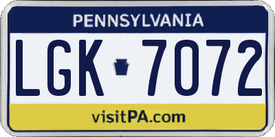 PA license plate LGK7072