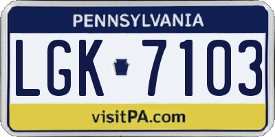 PA license plate LGK7103