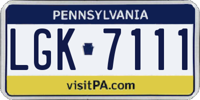 PA license plate LGK7111