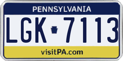 PA license plate LGK7113