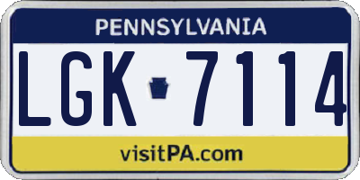 PA license plate LGK7114