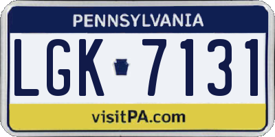 PA license plate LGK7131