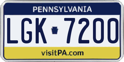 PA license plate LGK7200