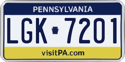 PA license plate LGK7201