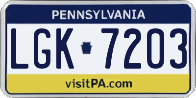 PA license plate LGK7203