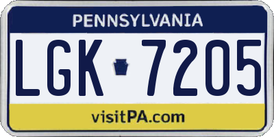 PA license plate LGK7205