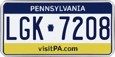 PA license plate LGK7208