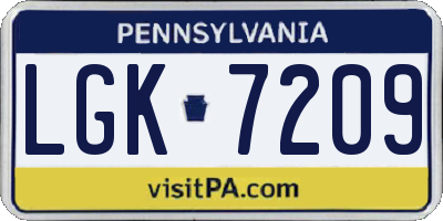 PA license plate LGK7209