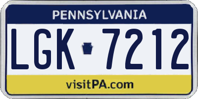 PA license plate LGK7212