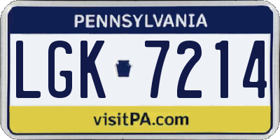 PA license plate LGK7214