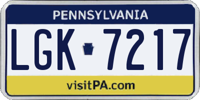 PA license plate LGK7217