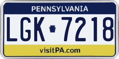 PA license plate LGK7218