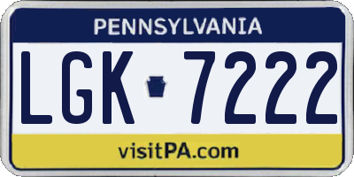 PA license plate LGK7222