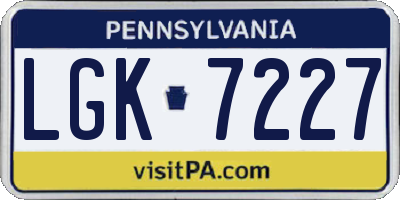 PA license plate LGK7227