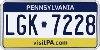 PA license plate LGK7228