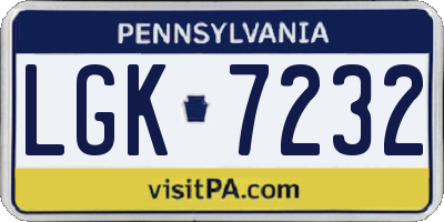 PA license plate LGK7232