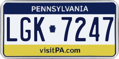 PA license plate LGK7247