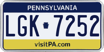 PA license plate LGK7252