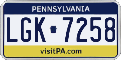PA license plate LGK7258