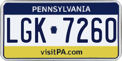 PA license plate LGK7260