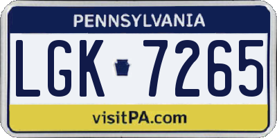PA license plate LGK7265
