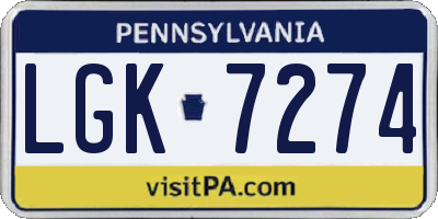 PA license plate LGK7274