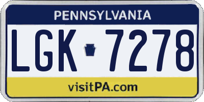 PA license plate LGK7278